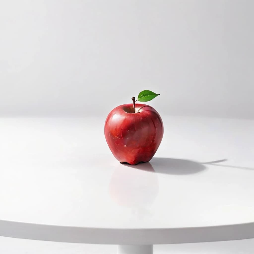 a red apple on a white table