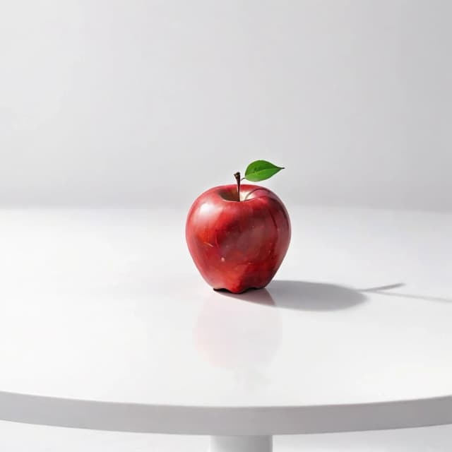 a red apple on a white table