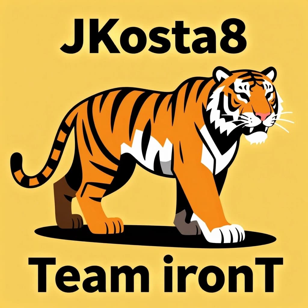 Создай картинку с видом тигра железного и с надписью - JKosta8 
а ниже тигра сделай надпись Team ironT
