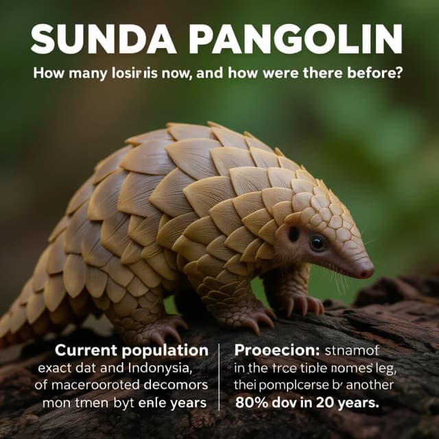 Плакат: Sunda Pangolin (Яванский панголин)


📉 Сколько их сейчас и сколько было раньше?

    Современная численность: точных данных нет, но популяция стремительно сокращается. В некоторых странах (например, в Малайзии и Индонезии) осталось лишь несколько тысяч особей.
    Раньше: ещё в XX веке панголины были обычны в лесах Юго-Восточной Азии. За последние десятилетия их численность сократилась более чем на 80% из-за браконьерства и вырубки лесов.
    Прогноз: если не усилить охрану, за 20 лет популяция может сократиться ещё на 80%.

🍽 Что едят?

    Рацион: исключительно муравьи и термиты. Панголин использует длинный липкий язык для ловли насекомых.
    Питание: за ночь один панголин может съесть до 200 000 муравьев или термитов.

⚖️ Сколько весят?

    Вес: взрослые особи весят от 5 до 7 кг, иногда до 10 кг.
    Размеры: длина тела 30–88 см, хвоста — до 90 см.

🛡 Угрозы и охрана

    Основные угрозы: браконьерство (используются в традиционной медицине), вырубка лесов, нелегальная торговля.
    Статус: включён в Красную книгу МСОП как «Критически уязвимый вид».

🌿 Интересные факты

    Яванский панголин — самый чешуйчатый зверь на планете.
    При опасности сворачивается в шар, защищаясь кератиновыми чешуями.
    Единственный представитель млекопитающих с такой защитой. Яванский
вмести всю эту информацию в одну картинку
