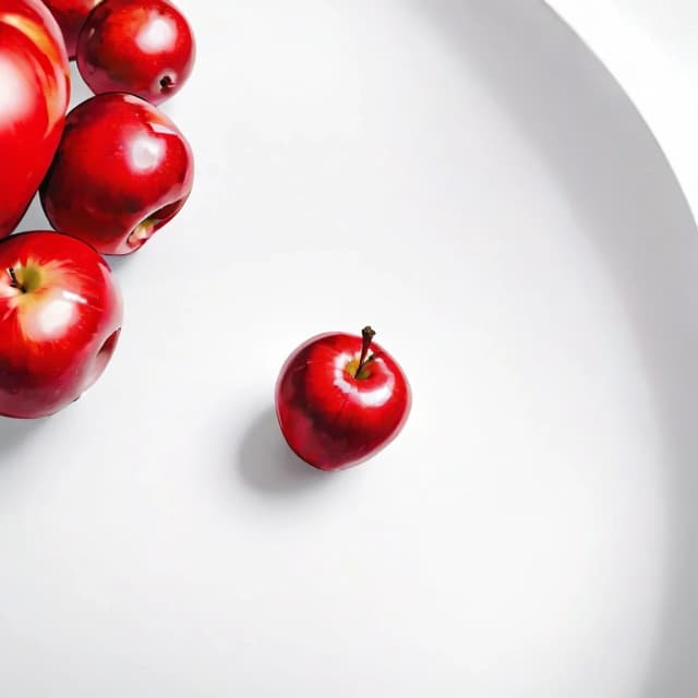 a red apple on a white table