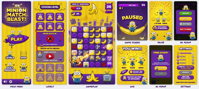 Нарисуй Ui kit для Мольбильной игры в три ряд. В стиле миньоны, что все меню были вертикальные это главное, пауза, выграли, посмотреть рекламу, настройки, а также уровни с боссом закрытые уровни посмотреть с помощью рекламы. Игровое поле 8 на 8 сделать его необычном режиме с Бустрами.