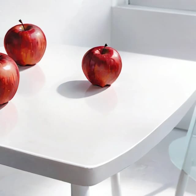 a red apple on a white table