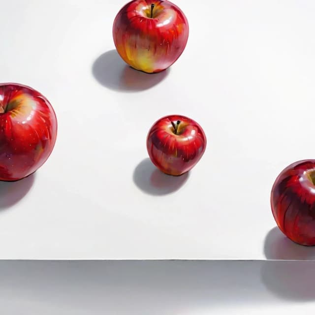 a red apple on a white table