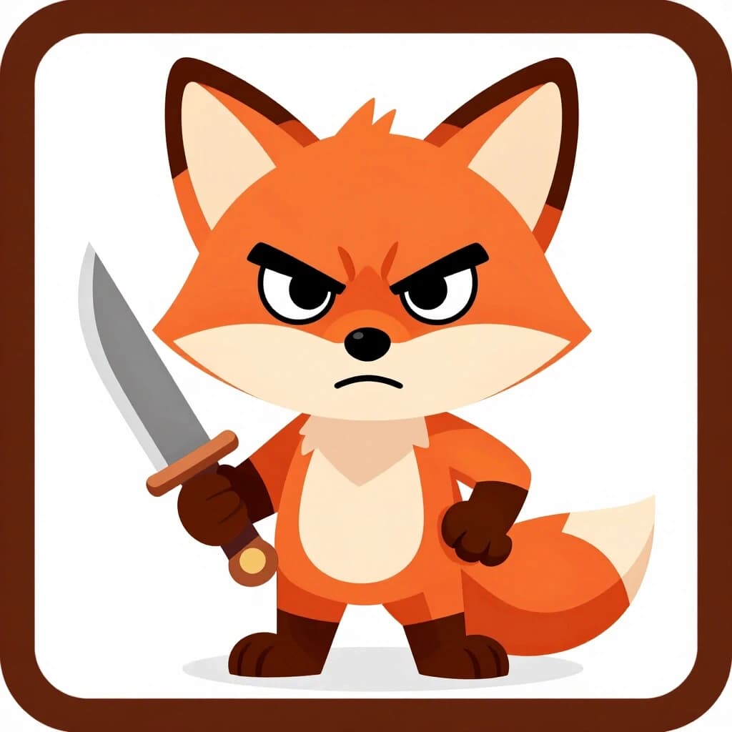 NFT character card. Angry fox with a knife in its paws