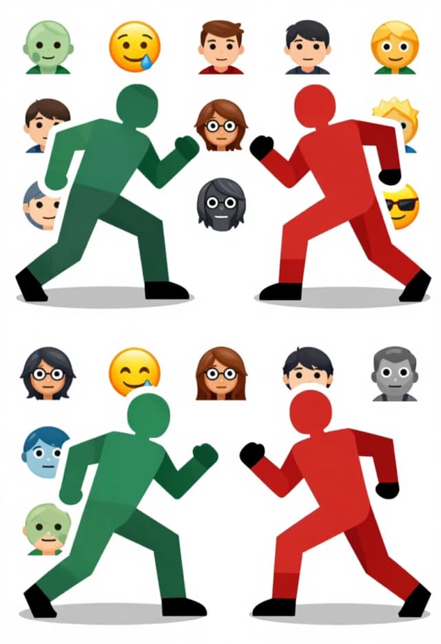 Create an image: a battle, a fight, a war between memes and stickers.