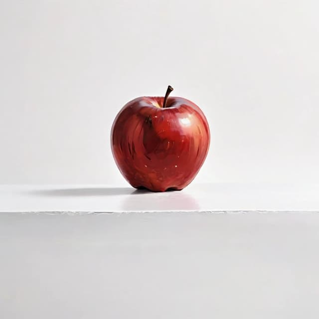a red apple on a white table