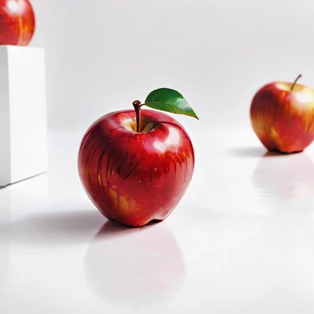 a red apple on a white table