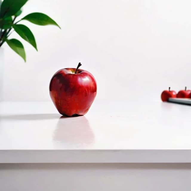 a red apple on a white table