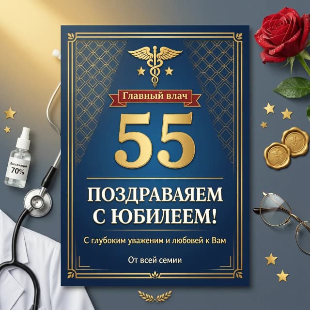 Картинка поздравление с юбилеем (55лет) отцу (врач по профессии, главный врач) с одной только надписью “поздравляем с юбилеем!»