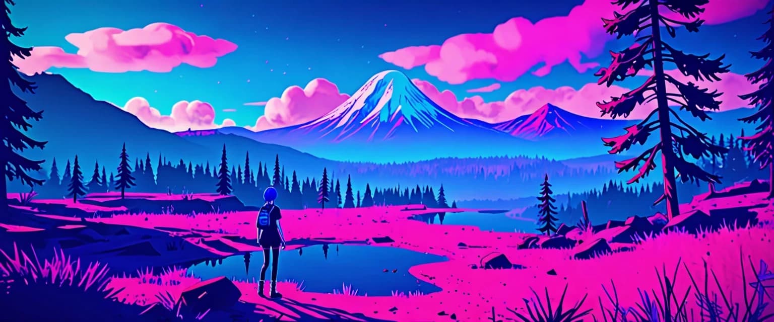 пейзаж природы арт life is strange хлоя прайс ретро рейв стиль неон цвет индиго