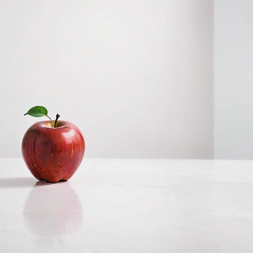 a red apple on a white table