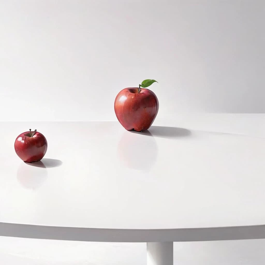 a red apple on a white table
