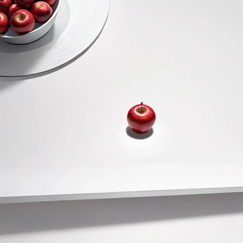 a red apple on a white table