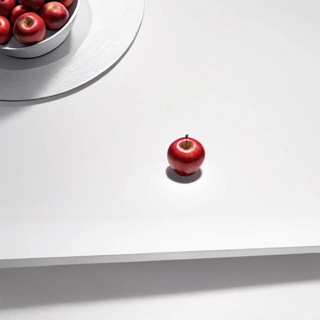 a red apple on a white table