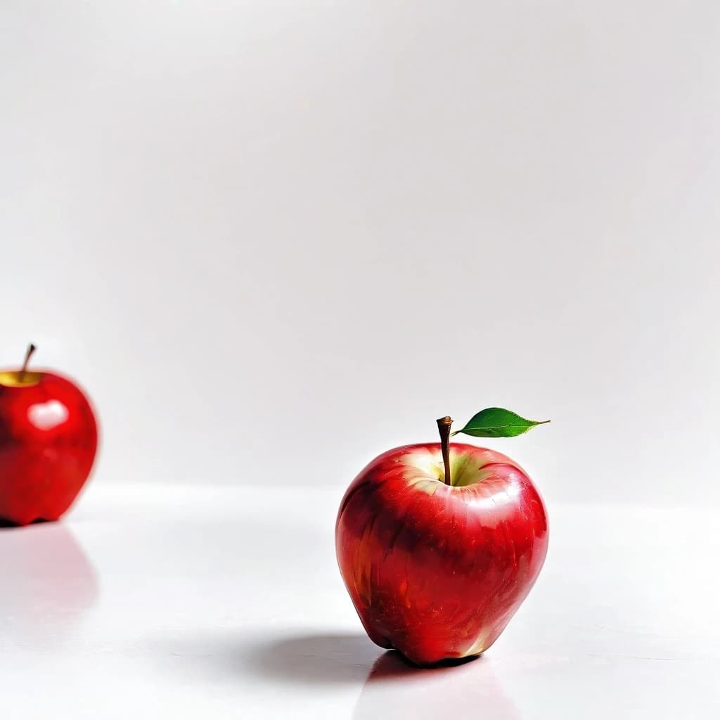 a red apple on a white table