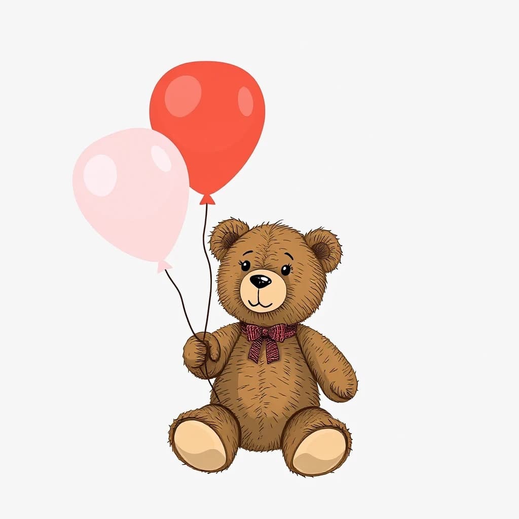 simple minimal teddy bear with ballons