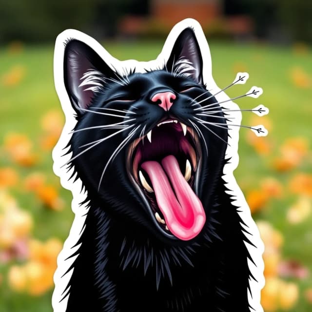 Стикер с зевающим чёрным котом