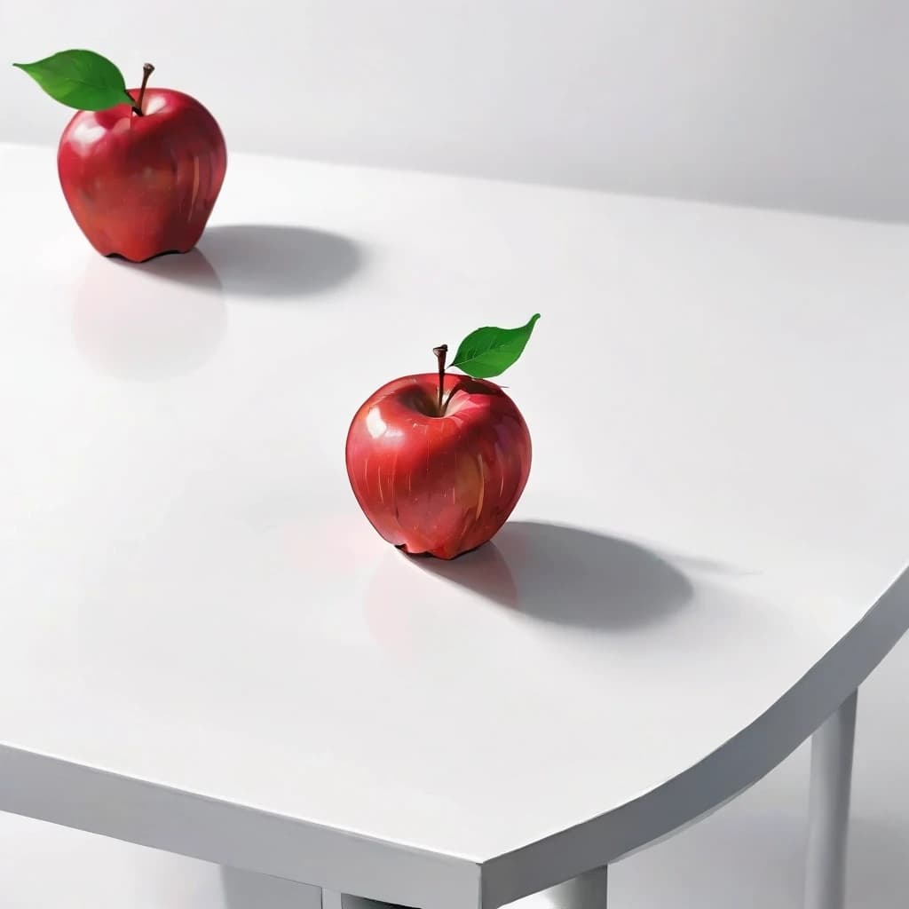 a red apple on a white table