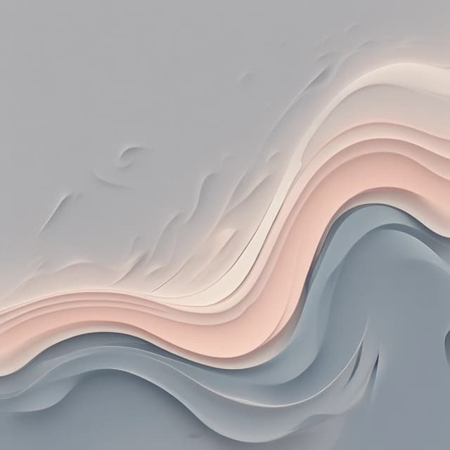 Minimalist square abstract artwork, heartbeat rhythm interpreted as flowing curved lines, soft muted tones, pastel greys and dusty blues, subtle warm blush accents, organic fluid shapes, gentle motion, calm and meditative atmosphere, no text, no typography, clean composition, matte finish, modern digital art style, subtle grain texture, low contrast, soft diffused lighting.
