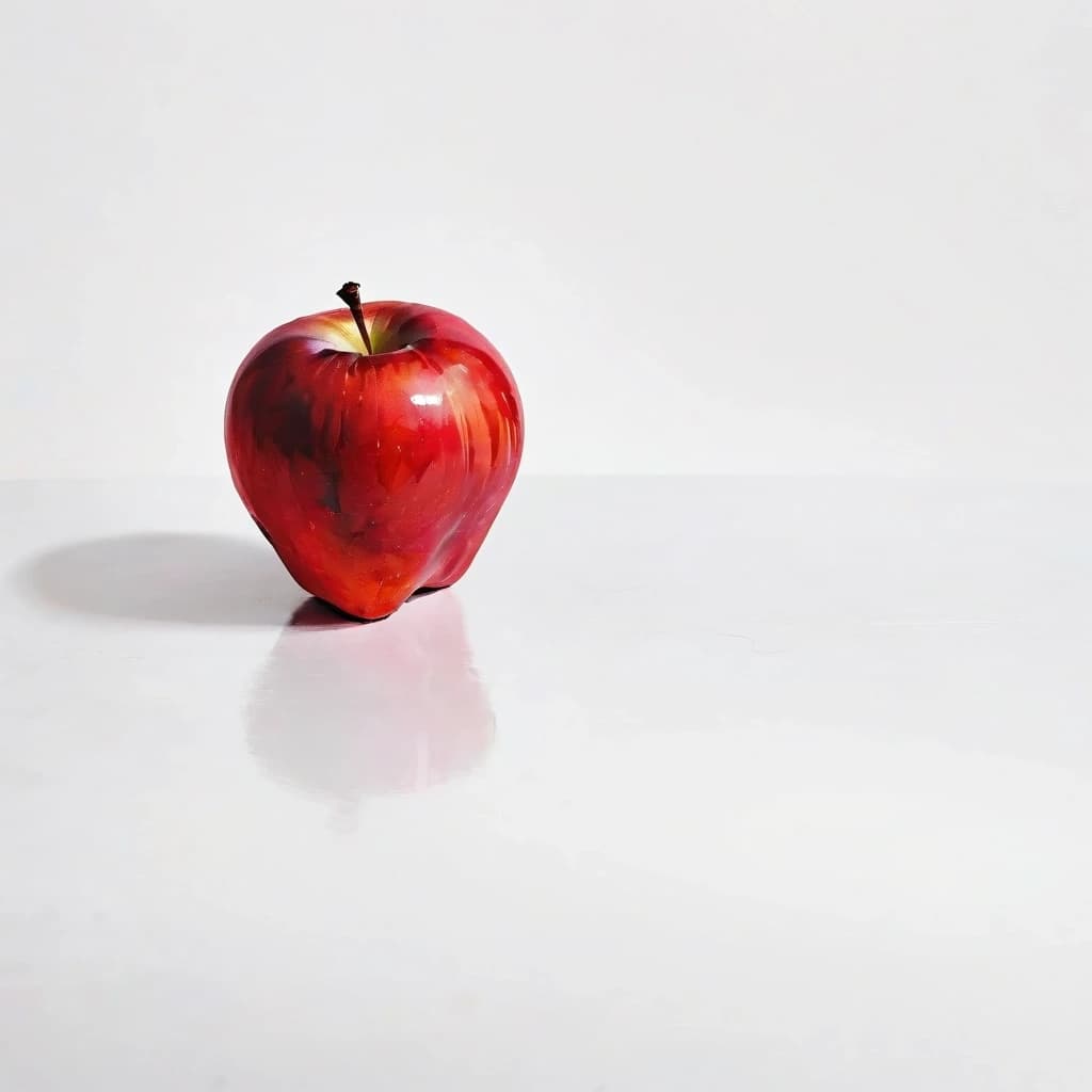 a red apple on a white table