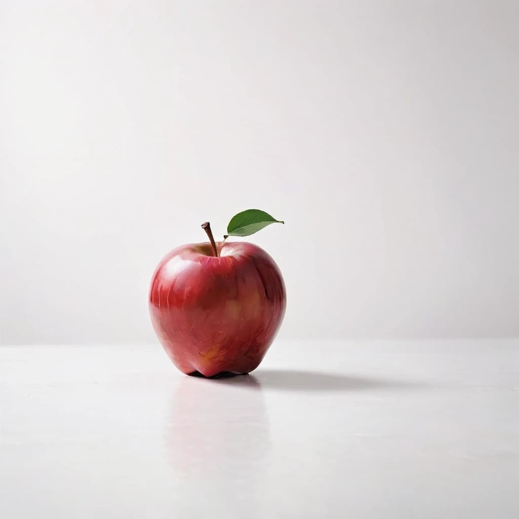 a red apple on a white table