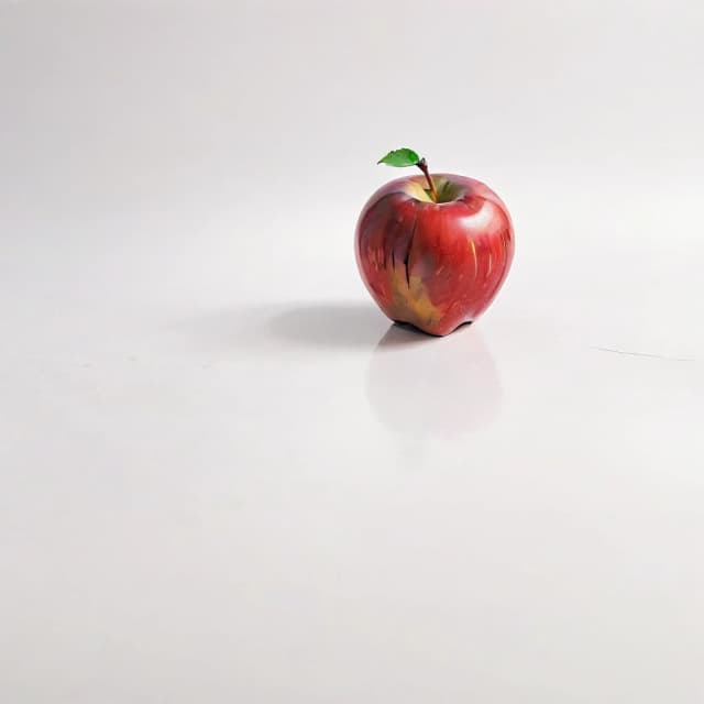 a red apple on a white table