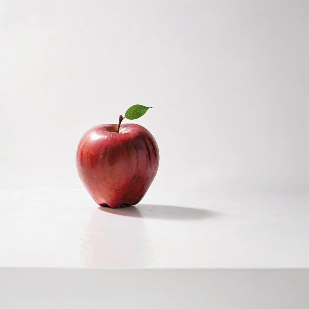 a red apple on a white table
