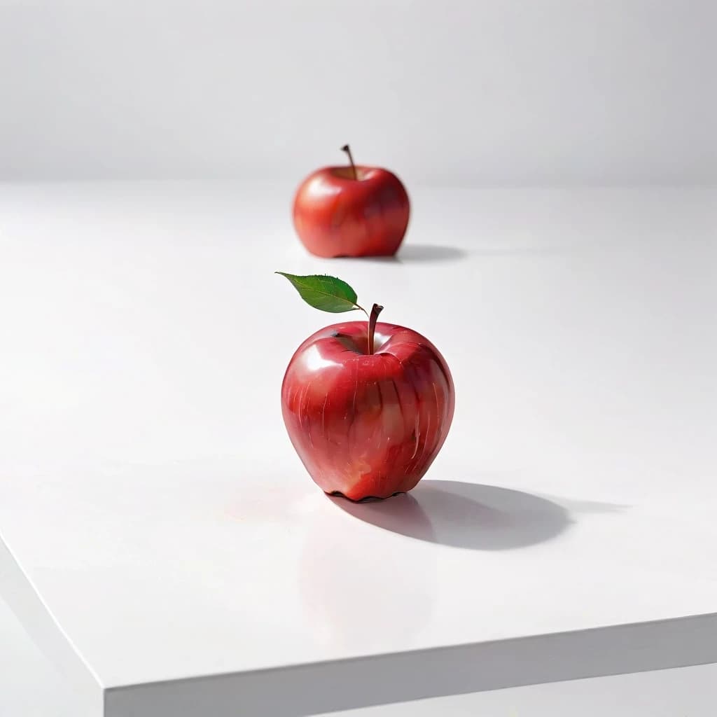 a red apple on a white table