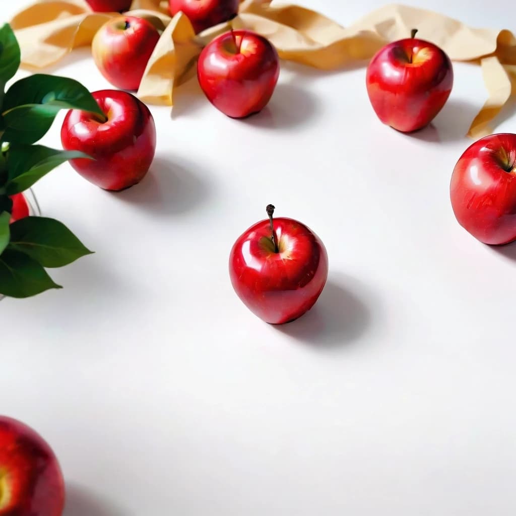 a red apple on a white table