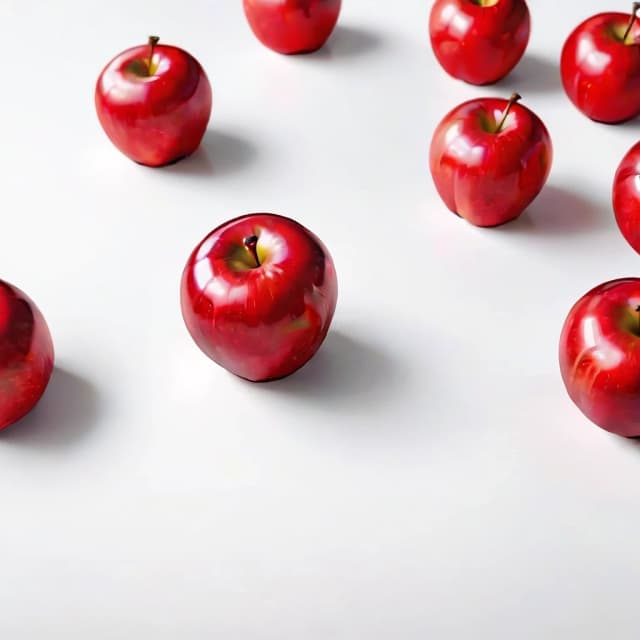 a red apple on a white table