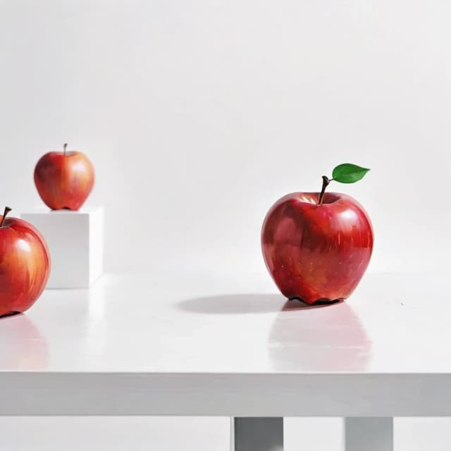 a red apple on a white table