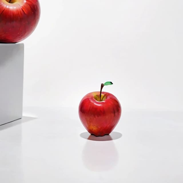 a red apple on a white table