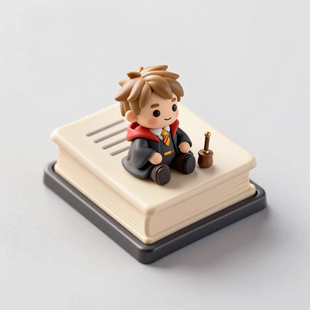 A keycap in the form of a book about a young wizard