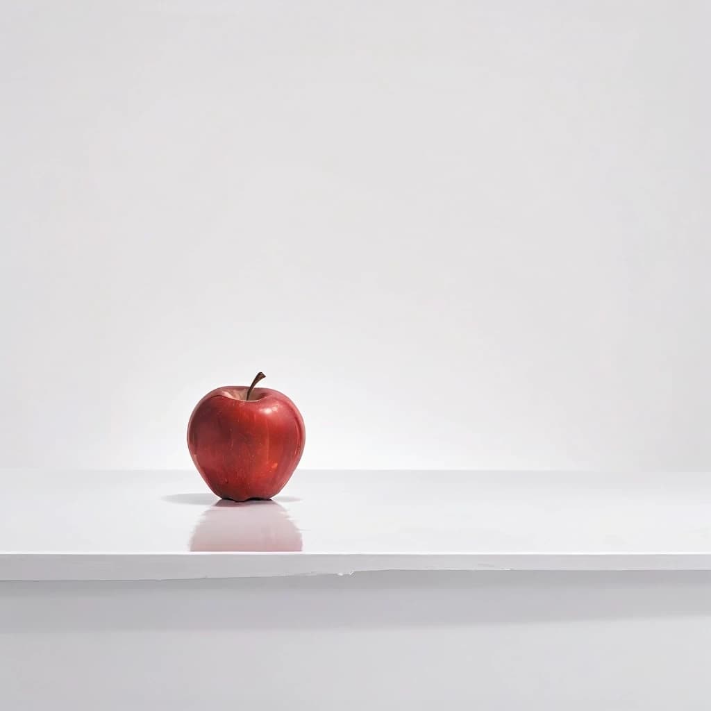 a red apple on a white table