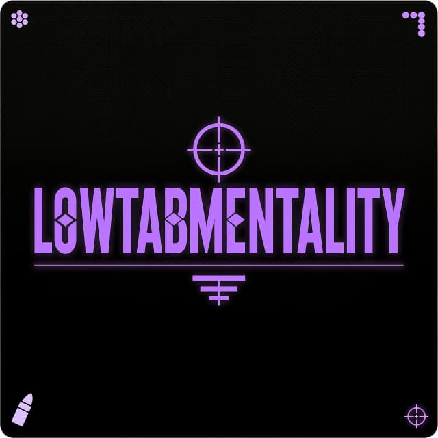 Логотип для киберспортивной команды по игре Counter-strike 2 под названием "LOWTABMENTALITY", логотип должен быть минималистичный, в бело фиолетовом цвете, из надписей должно быть только название команды, и без всяких дат