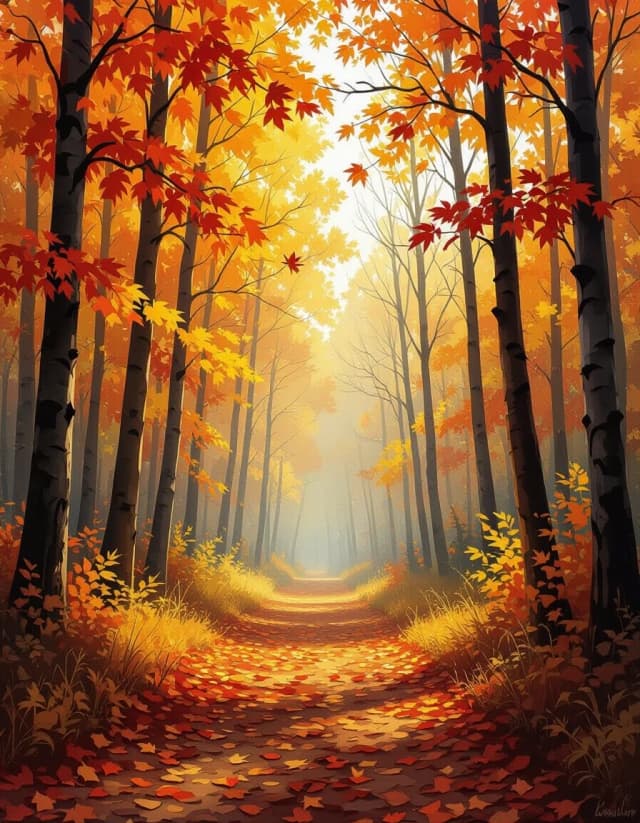 A masterpiece. Creating an image. The style is watercolor painting.((As an artificial intelligence would portray. Fabulous autumn forest, autumn leaf fall:1.6)). High resolution. High detail and clear texture. Close-up. High quality. Increased attention to small details. The aspect ratio is 3:4. The Levitan artist