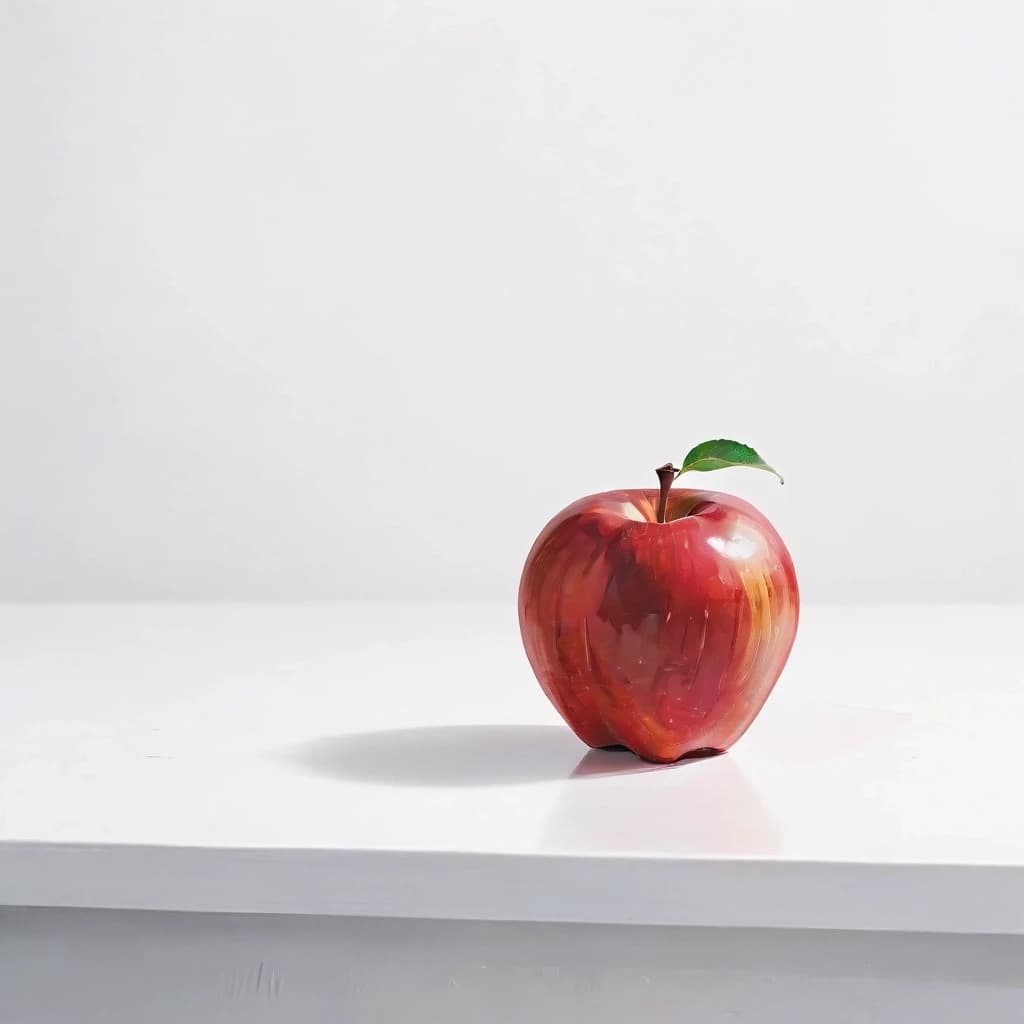 a red apple on a white table