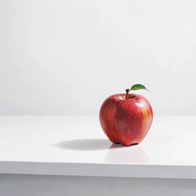 a red apple on a white table