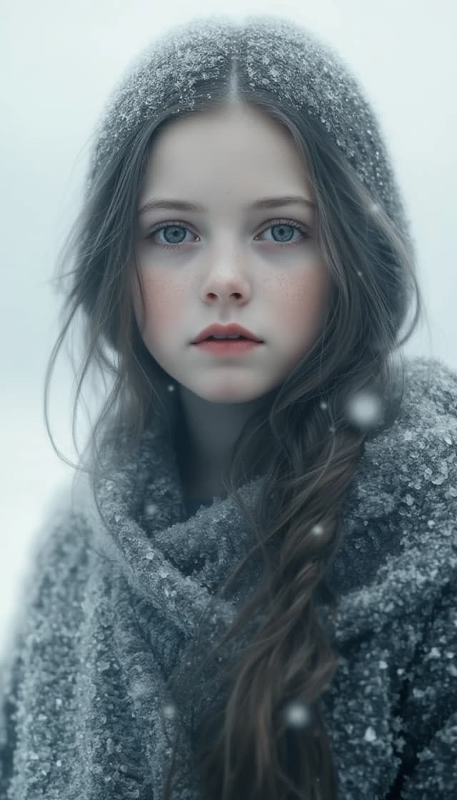 девушка 17 лет в полный рост  застывшая в абсолютной тишине. A fantasy disproportionately sized and asymmetrically positioned little high detail. soft background
