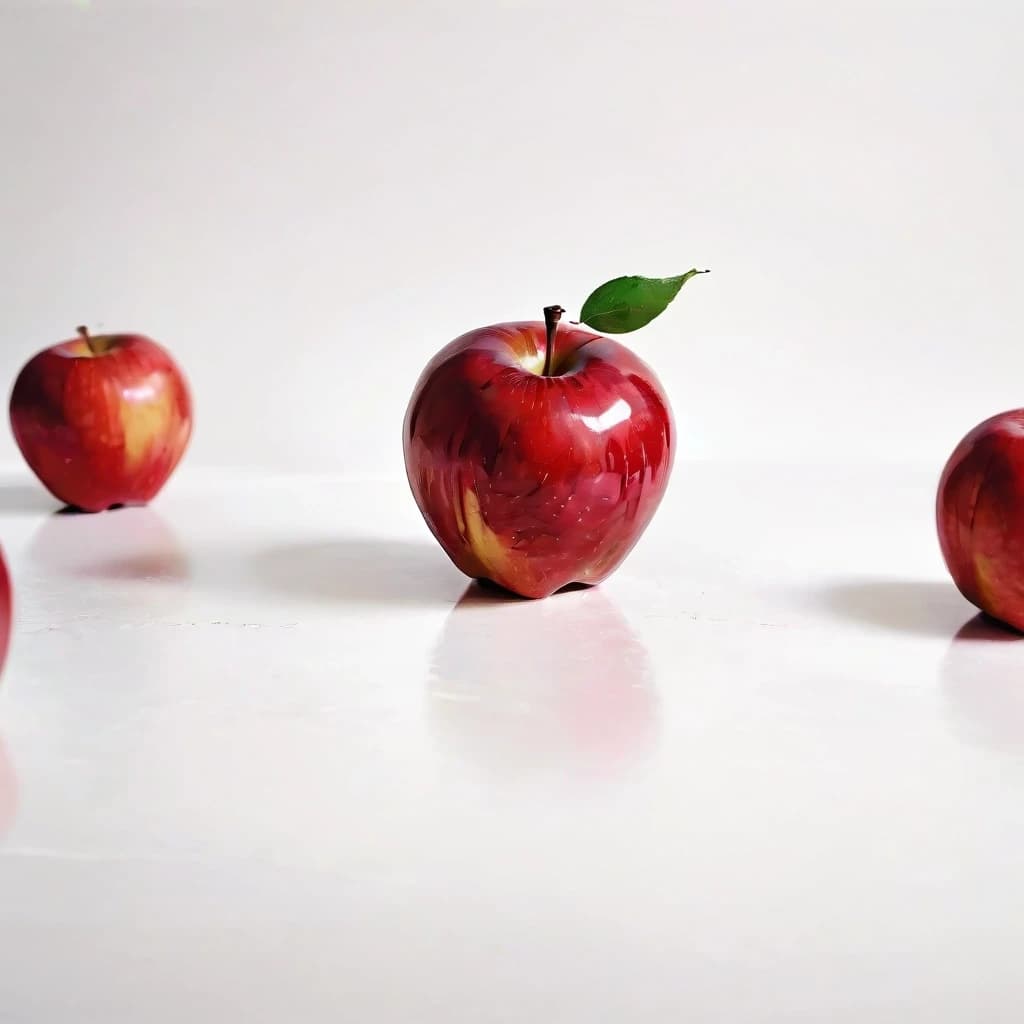 a red apple on a white table