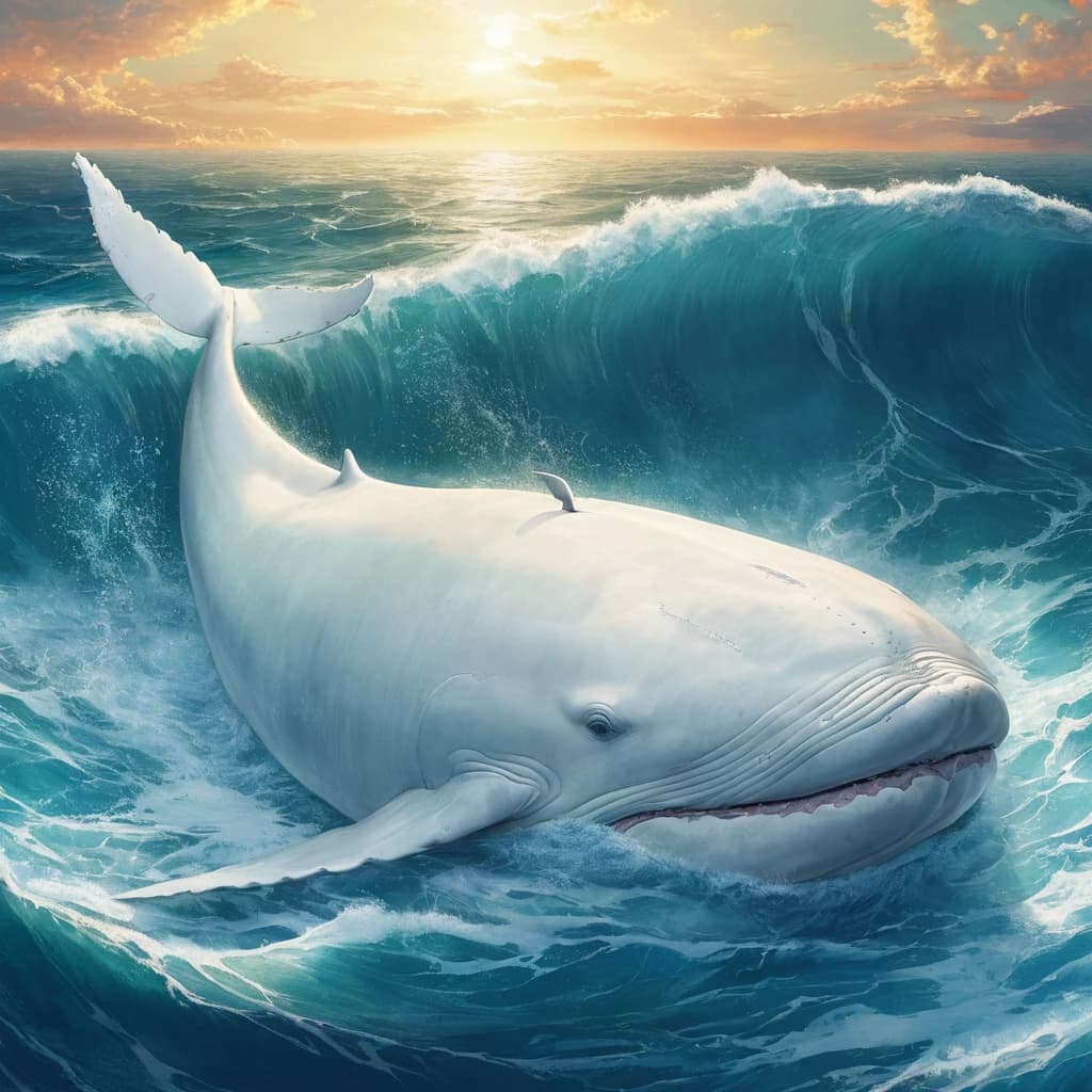 Pisces Zodiac Zign, a huge white whale is the focal point of the picture