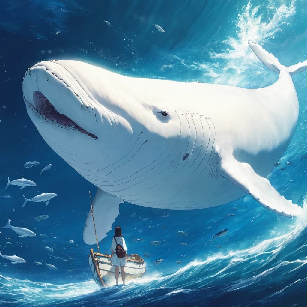Pisces Zodiac Zign, a huge white whale is the focal point of the picture