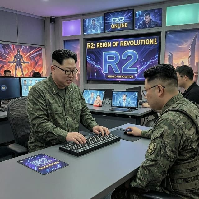 Хочу создать картинку где Ким Чен Ын играет в R2: Reign of Revolution R2 Online