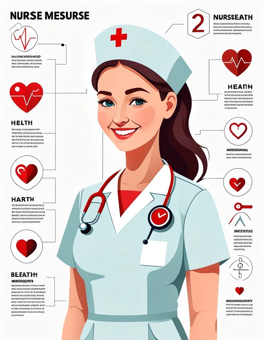 Professional vector graphics on a pristine white background.  realictic Nurse smiling, pressure measurement, heart health.