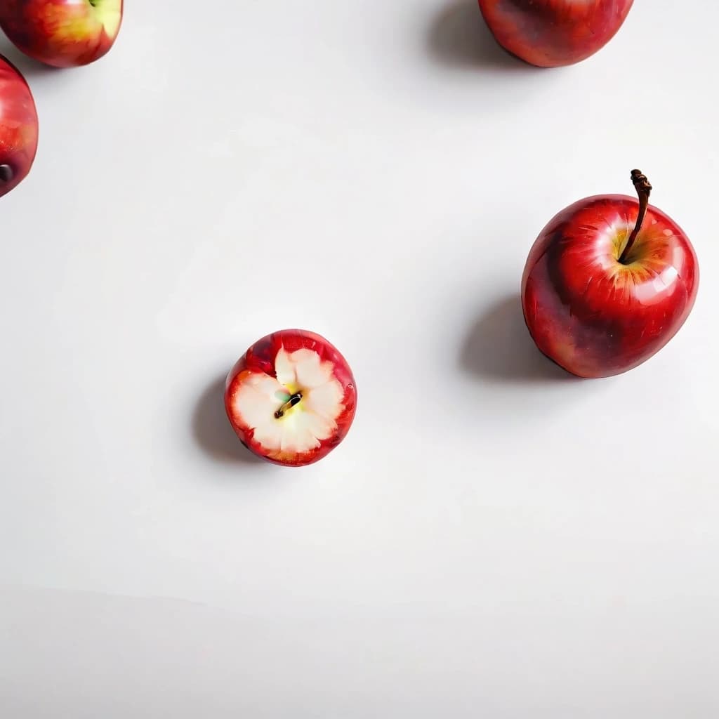 a red apple on a white table