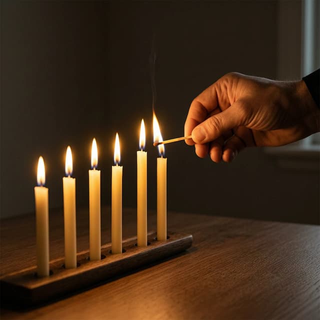 Minimalist cinematic scene, a hand holding a single matchstick lighting a row of candles, only one candle remains unlit, dark room with warm amber glow, metaphor for risk and loss, no text on the image, hyper-realistic 8k, cinematic lighting, shallow depth of field, corporate photography style, professional and reflective mood, no brand logos or symbols.
