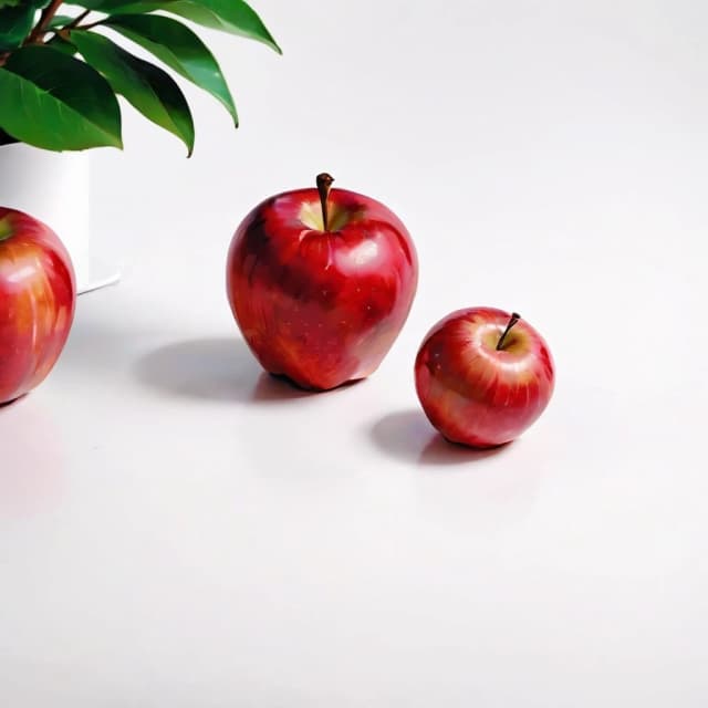 a red apple on a white table