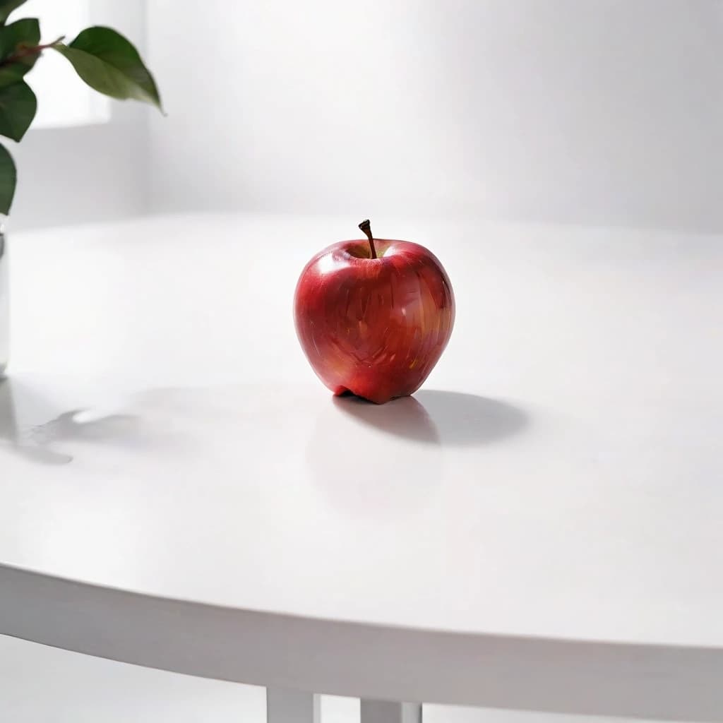 a red apple on a white table