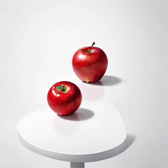 a red apple on a white table